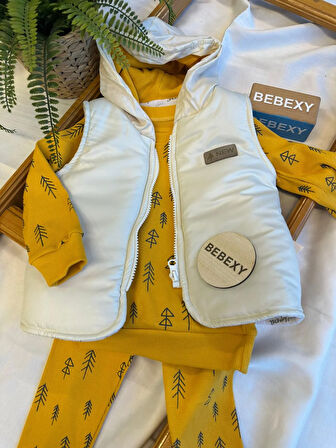 Kapüşonlu Yelek Takım 3'lü Sarı