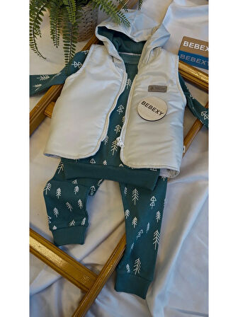 Kapüşonlu Yelek Takım 3'lü Yeşil