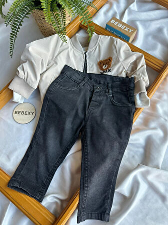 Bear Yazılı Çeket Takım 3'lü Bej