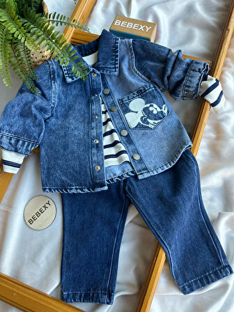 Mıckey Baskılı Kot Takım 3'lü 