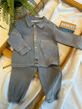 Rakamlı Gömlek Takım Gri 