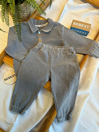 Rakamlı Gömlek Takım Gri 