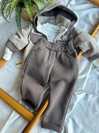 Kapüşonlu içi peluş  Çeket Takım 3'lü 