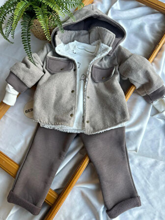 Kapüşonlu içi peluş  Çeket Takım 3'lü 