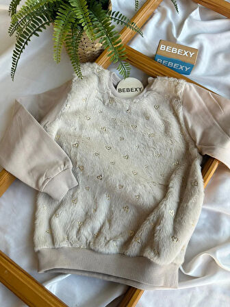 Önü Kalpli Desenli A.Kahverengi Peluş sweat