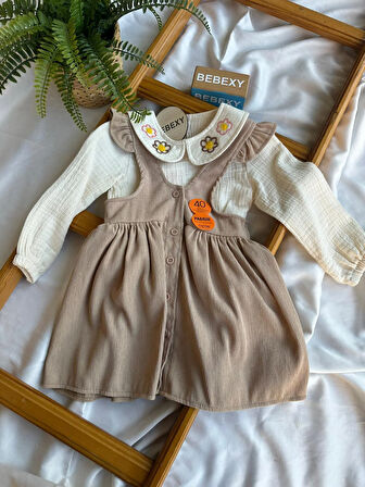 Papatya Desenli Fitilli Müslin Slopet Elbise