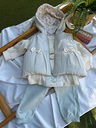 Fiyonklu  Yelekli Takım 3'lü