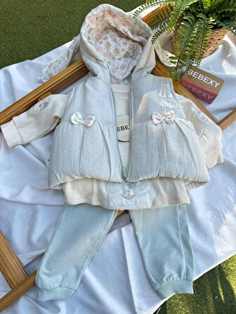 Fiyonklu  Yelekli Takım 3'lü