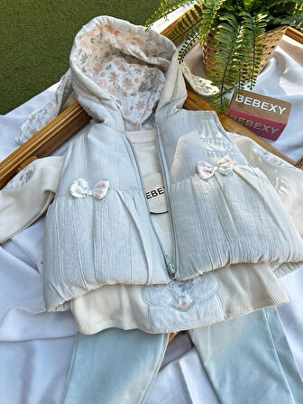 Fiyonklu  Yelekli Takım 3'lü