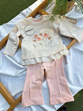 Papatya Desenli Dantel Omuzlu Takım