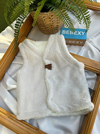 Çıtçıtlı Peluş Bebek Yeleği Bej