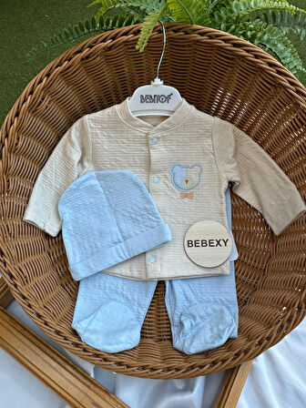 Ayıcık Desenli Şapkalı  Bebek Takımı 2