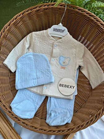 Ayıcık Desenli Şapkalı  Bebek Takımı 2