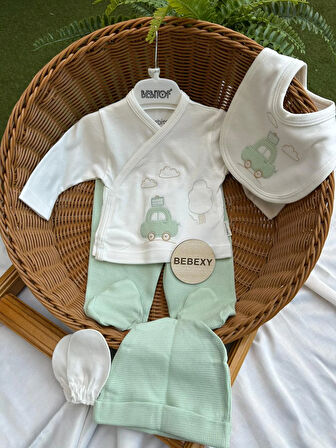 Araba Desenli Yeşil 6 'Lı Zıbın Seti