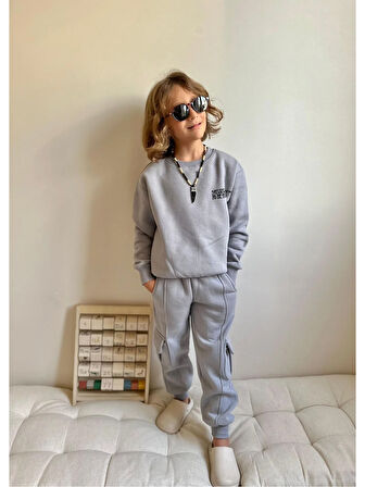 Yazılı Alt Üst Takım Gri