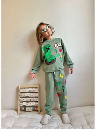 Lego Baskılı  Alt Üst Takım Yeşil 