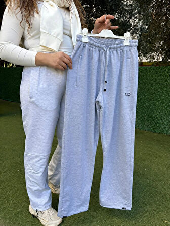 Gri  Düz Paça Lastikli  Eşofman Altı 