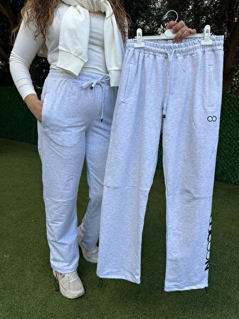  Açık Gri Coccon Yazılı Düz Paça Lastikli  Eşofman Altı 