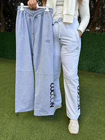  Açık Gri Coccon Yazılı Düz Paça Lastikli  Eşofman Altı 