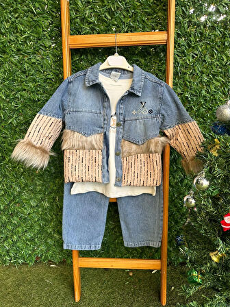 Mavi Bol Paçalı Kot Takım  