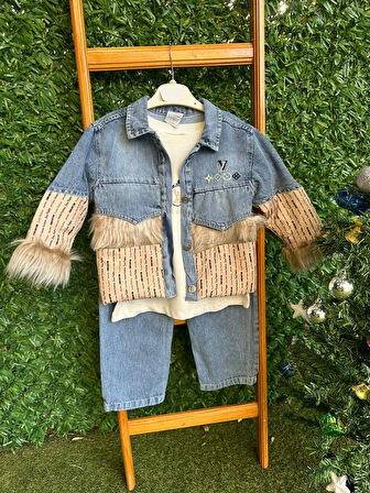 Mavi Bol Paçalı Kot Takım  