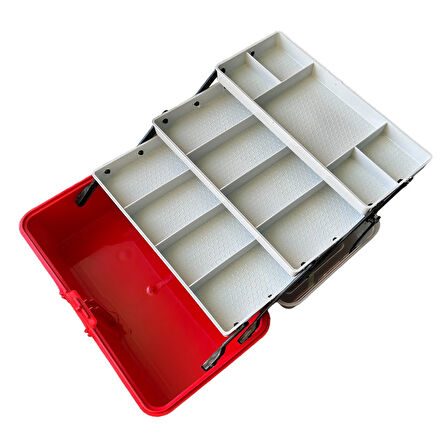 Captain 3 Raflı Kırmızı Balıkçı Kutusu