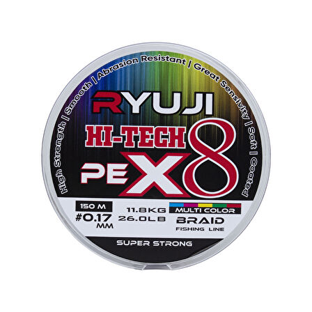 Ryuji HI-Tech PE 8B Multicolor 150m İp Misina Kalınlık (mm) : 0,10mm