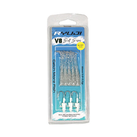 Ryuji V8 Salt 8cm 5,5gr Silikon Yem Renk : White Glitter Glow