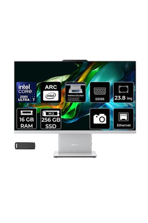 Ideacentre 24ILL11 Intel Core Ultra 7 256V 16GB RAM 256GB SSD 23.8" Full HD (1920x1080) FreeDOS F0JY001ATRP307 Beyaz AI-Powered All In One Bilgisayar + Per4 USB Bellek