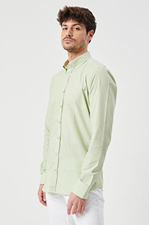 Slim Fit Dar Kesim Düğmeli Yaka Desenli Gömlek