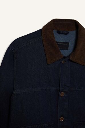 DeFacto Slim Fit Dar Kesim Kontrast Yakalı Mevsimlik Baharlık Jean Ceket E5490AX25SPNM34