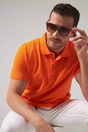 Ds Damat Regular Fit Turuncu Pike Dokulu %100 Pamuk Kıvrılmaz Polo Yaka Nakışlı T-Shirt 4HC14ORT51000 4HC14ORT51000