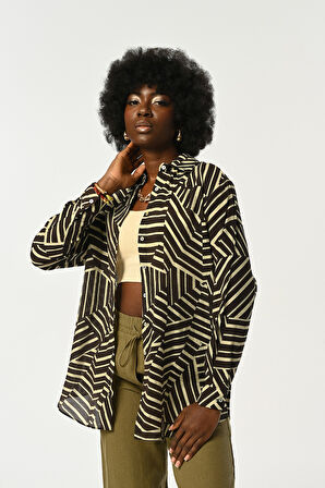 KADIN DESENLİ OVERSİZE GÖMLEK