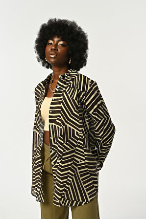 KADIN DESENLİ OVERSİZE GÖMLEK