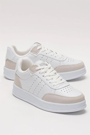Unisex Düz Hafif Taban Günlük Sneaker Ayakkabı BEYAZ - BEJ