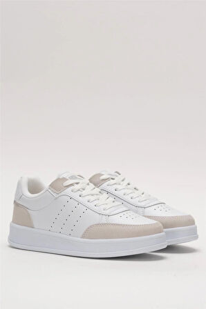 Unisex Düz Hafif Taban Günlük Sneaker Ayakkabı BEYAZ - BEJ