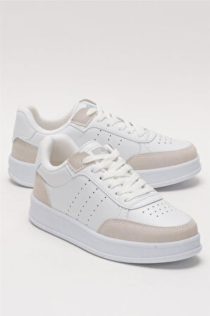 Unisex Düz Hafif Taban Günlük Sneaker Ayakkabı BEYAZ - BEJ