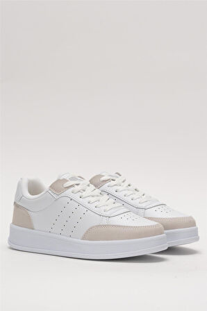 Unisex Düz Hafif Taban Günlük Sneaker Ayakkabı BEYAZ - BEJ