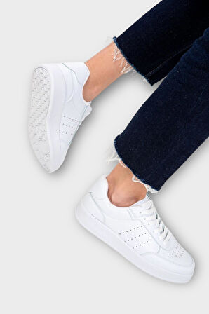 Unisex Düz Hafif Taban Günlük Sneaker Ayakkabı BEYAZ