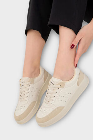 Unisex Düz Hafif Taban Günlük Sneaker Ayakkabı BEJ
