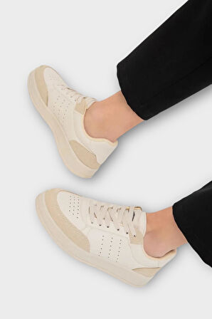 Unisex Düz Hafif Taban Günlük Sneaker Ayakkabı BEJ
