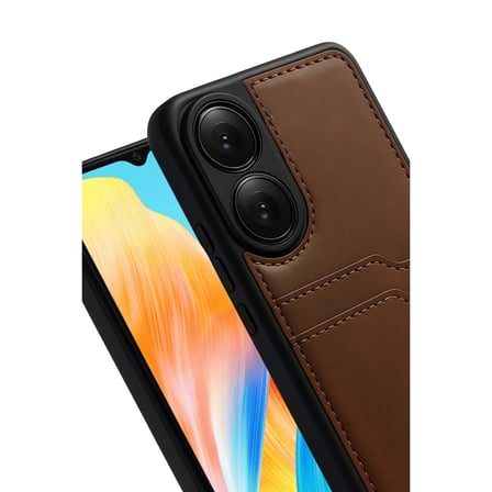Oppo A38 Sara Kartvizitli Deri Kılıf - Taba
