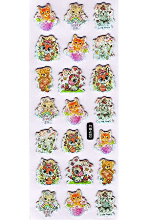 Sticker Kabartmalı Sticker Defter Planlayıcı Etiket (cb630) 16x7 cm- Sevimli Kediler