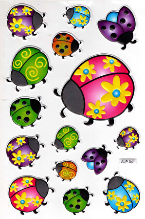 Sticker Kabartmalı A4 Boyutunda Stiker Defter, Planlayıcı Etiket-(lim041) - Renkli Uğurböceği