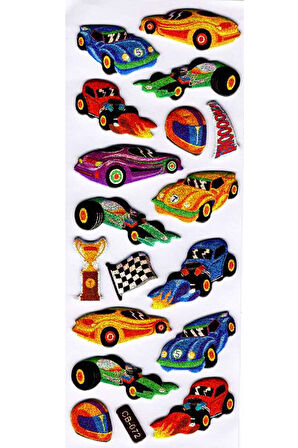 Sticker Kabartmalı Sticker Defter Planlayıcı Etiket (cb072) 16x7 cm- Renkli Arabalar