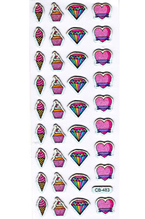 Sticker Kabartmalı Sticker Defter Planlayıcı Etiket (cb483) 16x7 cm- Elmas Kalp Dondurma