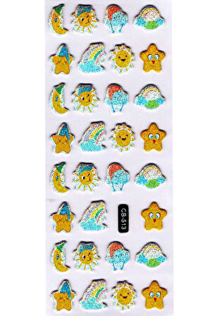 Sticker Kabartmalı Sticker Defter Planlayıcı Etiket (cb513) 16x7 cm- Ay Güneş Gökkuşağı