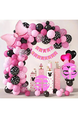 Pembe Siyah Gül Kırmızı Kurdele Folyo Balon KIZ ÇOCUKLARINA ÖZEL