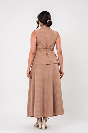 Cep Detaylı Düğme Aksesurlı Yelek Etek Takım TKM16065