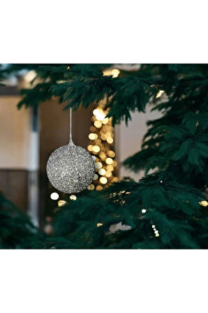 Yılbaşı Süsü 2'li Parıltılı Top Gümüş 10 cm